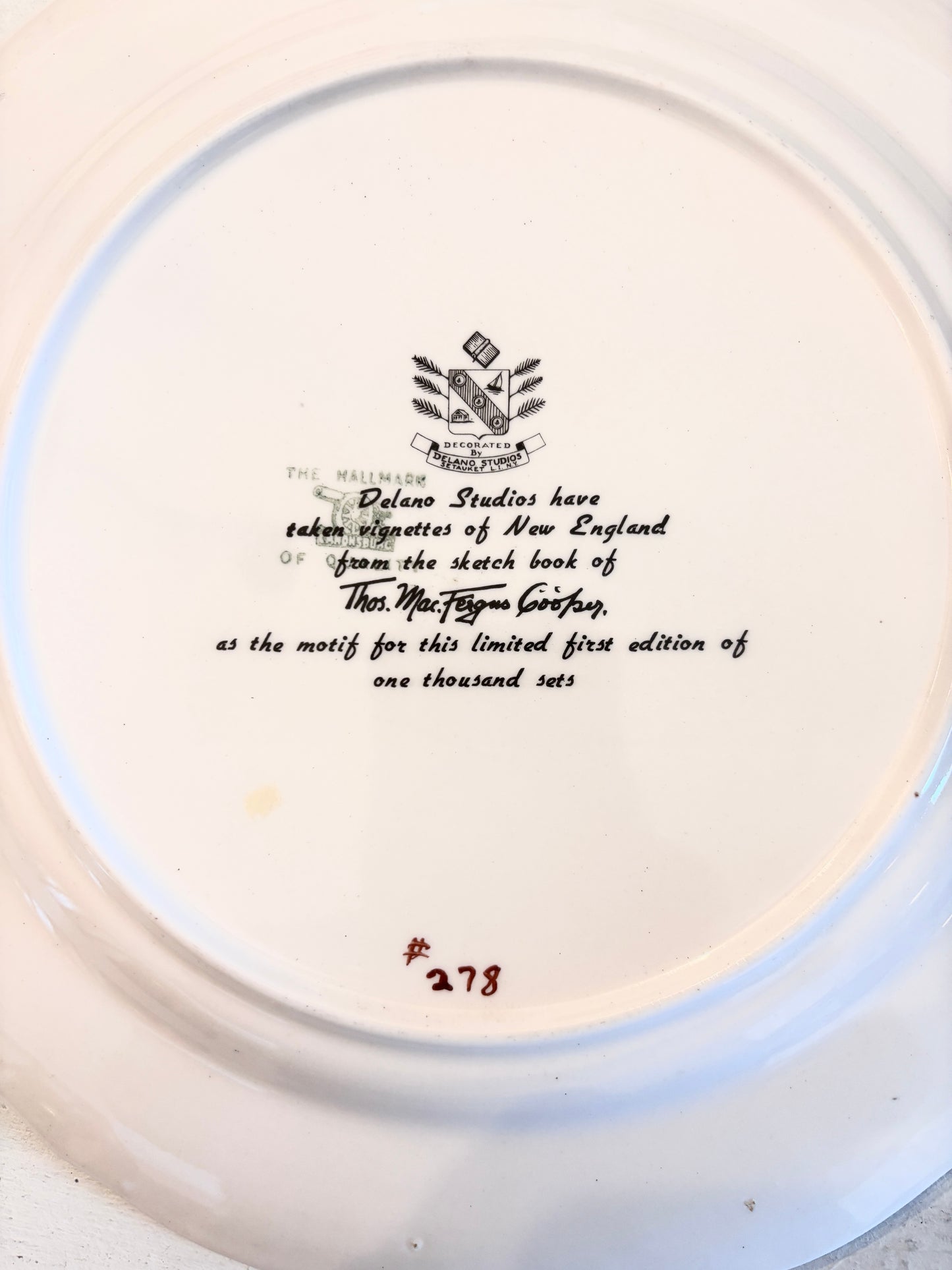 Delano Studios "New England Vignettes" First Edition Collector Plate – Hand Colored