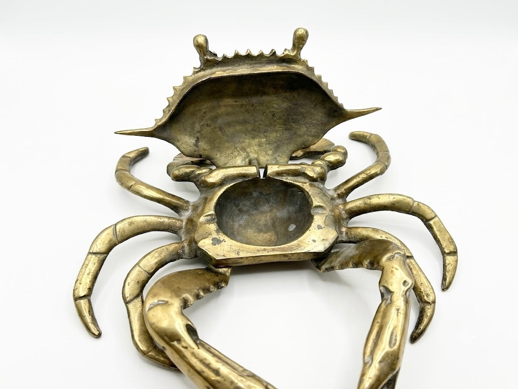 Vintage Extra Large Solid Brass Crab Hinged Box & Statue (c. 1970s)