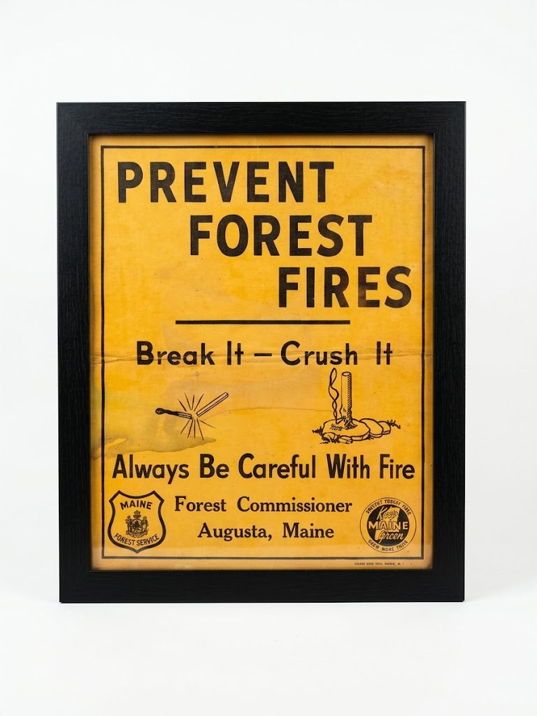 Vintage Maine Forest Service Fire Prevention Poster – "Prevent Forest Fires: Break It - Crush It" (Augusta, Maine)