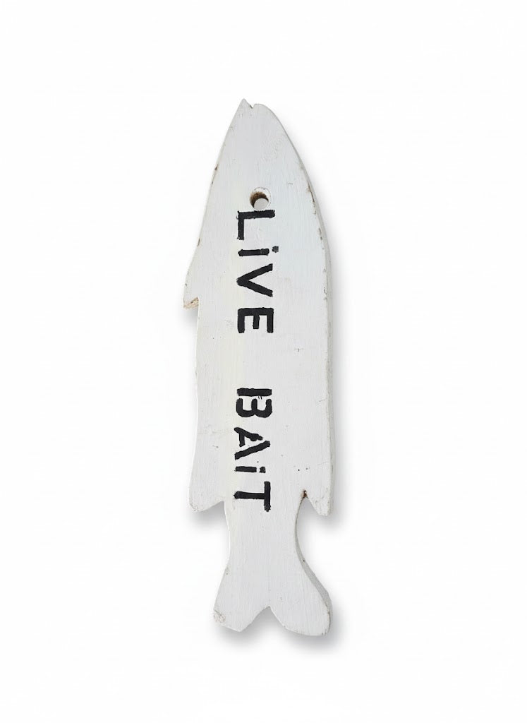 Vintage Hand-Painted Wood "Live Bait" Fish Sign – Maine Coastal Folk Art