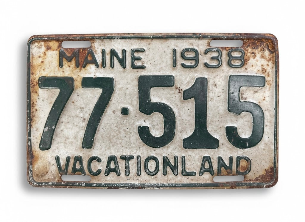Antique 1938 Maine License Plate – Original "Vacationland" Issue – 77-515