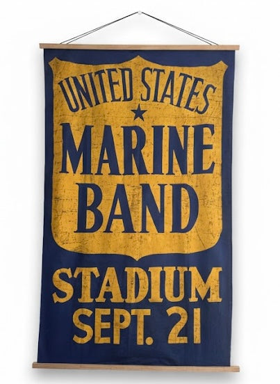 RARE WWII-Era 1940s US Marine Band Large Fabric Banner