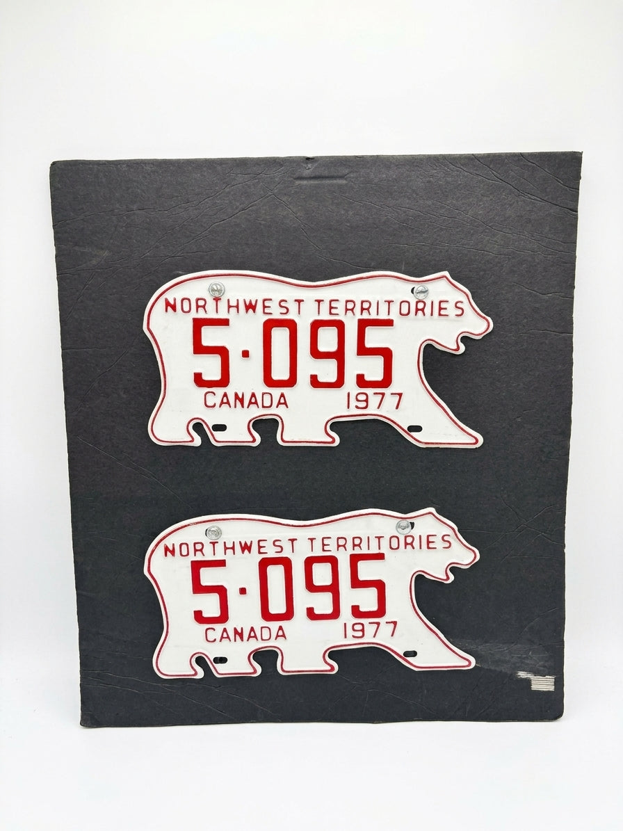 Pair of Vintage Unused 1977 Northwest Territories Polar Bear License Plates (Matched)