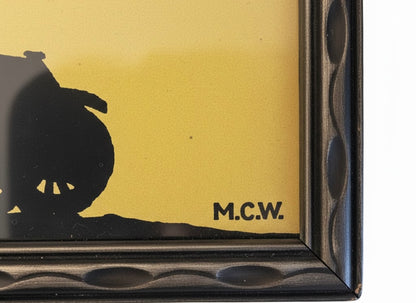 Antique Yellowstone Park Silhouette Art - Framed Vintage "Stagecoach Days" Print