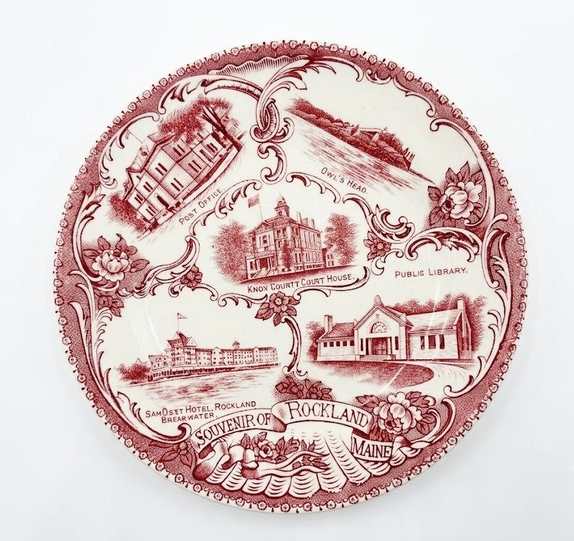 Vintage Adams Jonroth Staffordshire Pink Transferware Souvenir Plate – Rockland, Maine