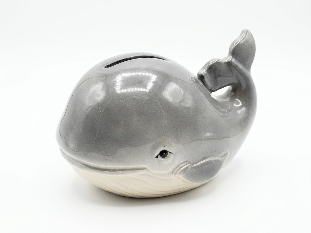 Vintage 1979 Otagiri Japan Ceramic Grey Whale Coin Bank