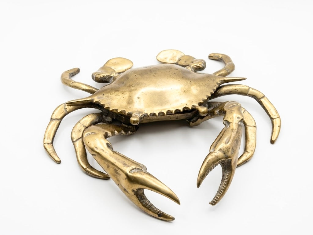 Vintage Extra Large Solid Brass Crab Hinged Box & Statue (c. 1970s)
