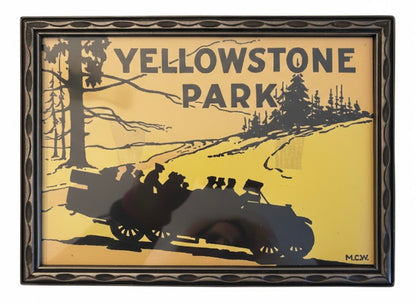 Antique Yellowstone Park Silhouette Art - Framed Vintage "Stagecoach Days" Print