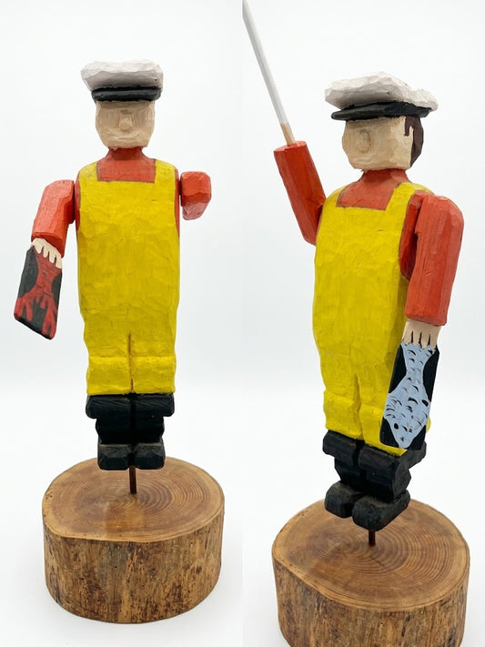 Hand-Carved Folk Art Fisherman Whirligig