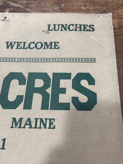 Vintage Pine Acres Maine Cabin Sign, circa 1950s