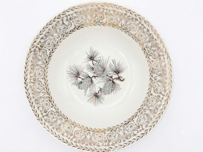 Vintage Mid-Century Porcelain Pinecone Serving Bowl with Gold Filigree Trim (c. 1950s–1960s)