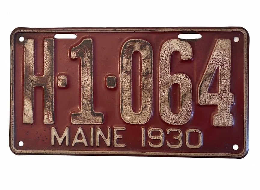 Authentic Vintage 1930 Maine License Plate - Rustic Red & Cream