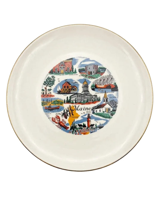 Vintage Mid-Century Maine State Souvenir Collector Plate – The Pine Tree State