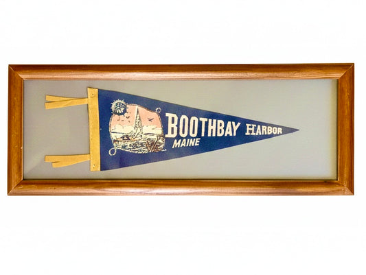 Mid-Century Vintage Boothbay Harbor, Maine Souvenir Felt Pennant (Framed)