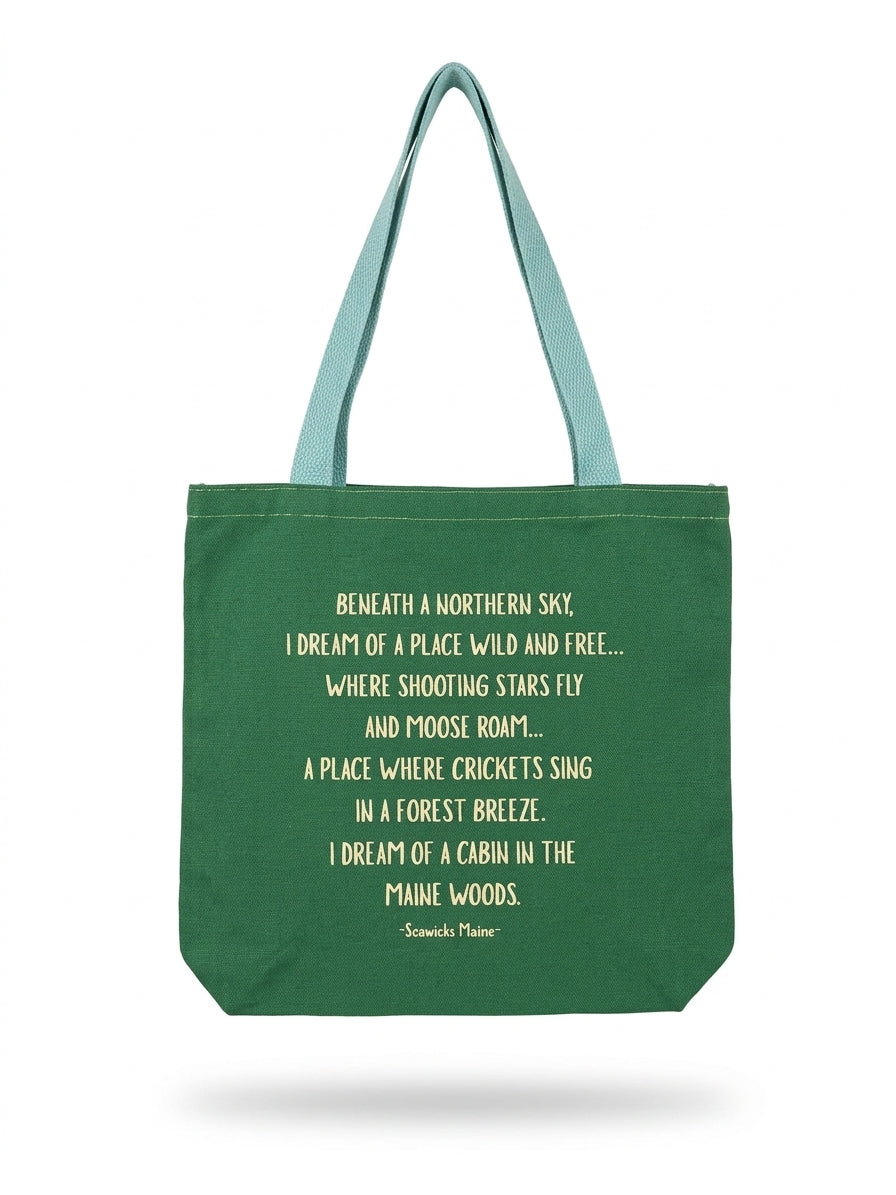 Seawicks Maine "Cabin in the Maine Woods" Cotton Canvas Purse size Tote Bag