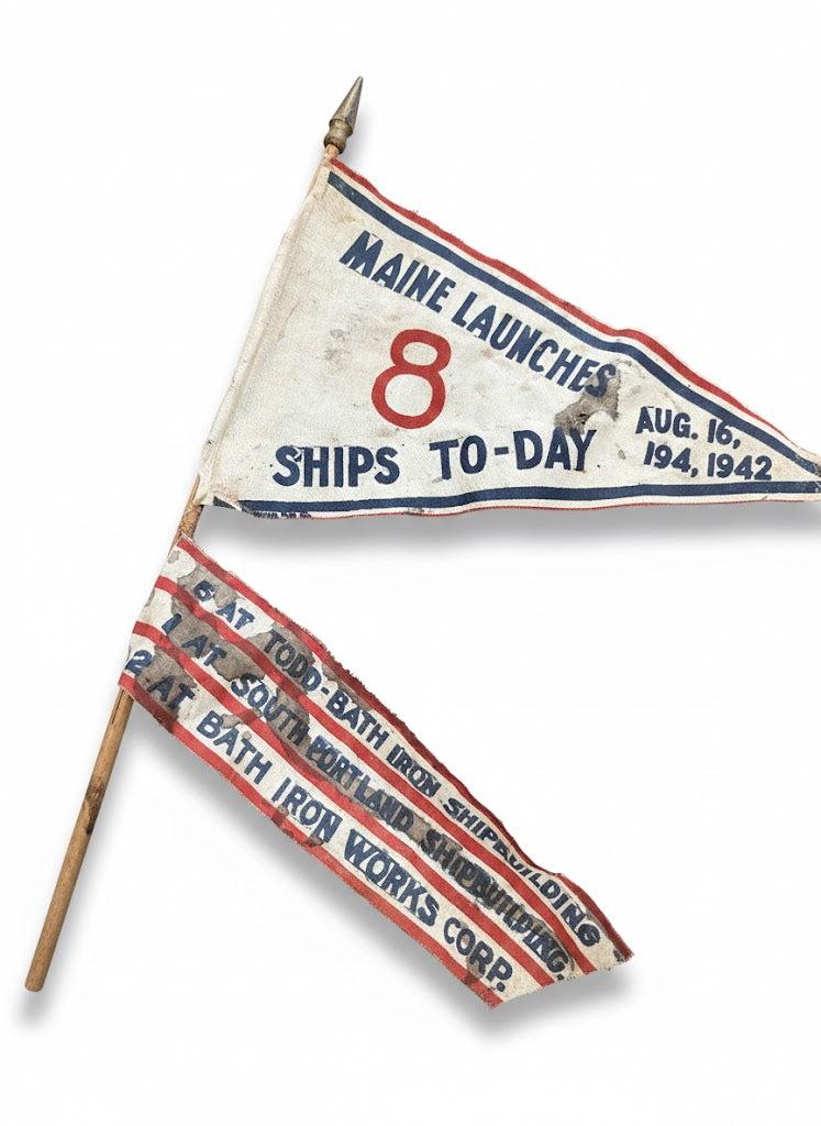 Rare Antique 1942 Bath Iron Works Launching Flag – Aug 16, 1942 Record-Breaking Day