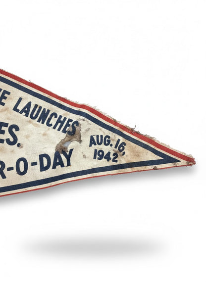 Rare Antique 1942 Bath Iron Works Launching Flag – Aug 16, 1942 Record-Breaking Day