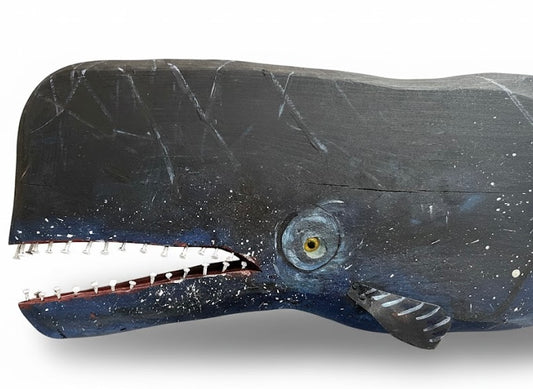 Large 34" Hand-Carved Folk Art Whale by Maine Artist J.B. Barrett